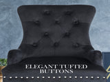4X French Provincial Dining Chair Ring Studded Velvet Rubberwood Leg LISSE BLACK V274-FT-VFC-1141-BK4