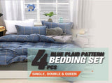 Blue Plaid Pattern Aloe Cotton Flat Sheet Quilt Pillowcases 4pcs Bedding Set Duvet Doona Quilt V462-HG-68-02