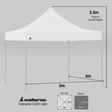 Gazebo Tent Marquee 3x3 PopUp Outdoor Wallaroo White GAZ-POP-3X3-WH