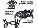 Gardeon 3PC Outdoor Setting Bistro Set Chairs Table Cast Aluminum Rose Black GB-CALU-3PC-XG1015-BK