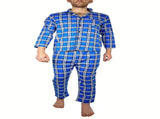 Mens Flannelette Pyjama Set Sleepwear Soft 100% Cotton PJs Two Piece Pajamas - Blue - 3XL V563-JSPJ3-149-3XL
