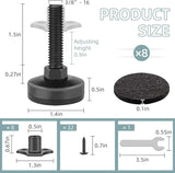 8 Pack Heavy Duty Furniture Levelers, 3/8-16 Adjustable Leg Levelers for Tables Chairs, Black V1188-MS-721-232
