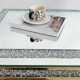 Silver Mirrored Coffee Table with Crushed Crystal Diamond Inlay Rectangular Center Table for Living V767-CJ-Z1831
