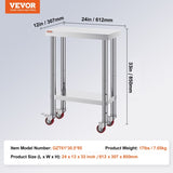 Stainless Steel Work with Wheels 24 x 12 x 32 Inch Prep with 4 Casters Heavy Duty Work V952-SYGZT12X24INDJL01V0