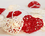 20 Red and White 3D Hollowed Rattan Heart-Shaped 3M String Fairy Lights, Battery Indoor & V382-REDWHHRTRATTBATT20