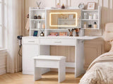 Artiss Dressing Table Vanity Desk Set Stool LED Charging Station White FUR-AG-DRESS01N-WH-AB