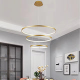 BAMDECOR 18801 Modern LED Chandelier, Dimmable Pendant Light with Remote Control Rings Round Ceiling V255-BAM-18801/3-GOLD