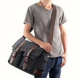 Black Men'S Canvas Messenger Bag Durable Work Bag Laptop Shoulder Bag Australian V1347-127-71481