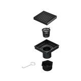 15x15cm Square Shower Drain with Grid Pattern Grate Matte Black 304SS, CUPC Certified with Hair V63-955601