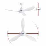 Devanti 48" Ceiling Fan with LED Light Remote Control DC Motor White CF-C-48-3B-HSG-WH