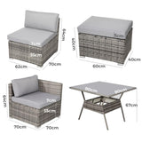 8PC Outdoor Dining Set Wicker Table & Chairs-Grey V264-OTF-511S-LGR