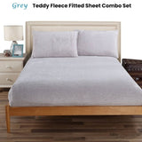 Ramesses Teddy Fleece Fitted Sheet Combo Set Grey Queen V442-KIT-FITTEDSS-TEDDYFLEECE-GREY-QS