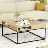 Artiss Coffee Table Storage Shelf Metal Frame FURNI-G-COF-01-WDBK