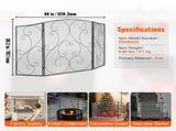 Fireplace Screen 3 Panel, Sturdy Iron Mesh Fireplace Screen, 122CM Spark Guard Cover, No V952-BLMHSFG4555I9GTXEV0