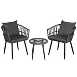 Gardeon 3PC Outdoor Bistro Set Patio Furniture Lounge Setting Table and Chairs Grey ODF-RATTAN-3STL-GE