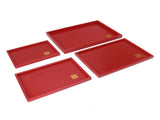 4Pcs Serving Tray Chinese Style Red Wedding Tea Coffee Snack Plate Wooden Fruit Candy Salver Square V1294-YM0703-3118230136212