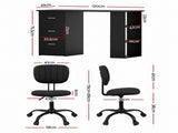 Artiss Desk & Chair Set 120cm Computer Desk with 3 Drawers & Open Shelves, Ergonomic Armless FURNI-DESK120-1142-BK