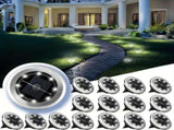 solar ground disk lights, outdoor lighting Australia, 8 LED lights, stainless steel solar lights, V1106-124-56785-WAR-16PCS