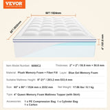 VEVOR Mattress Topper Premium Memory Foam Fiber Fill Queen 101.6 mm Thickness V952-DHYCDZ6080INC2P47V0