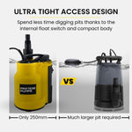 PROTEGE Tight Access Clean/Grey Water Submersible Sump Pump, Integrated Float Switch V219-PMPWTPPTCG4A