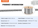 1/8 Stainless Steel Cable Railing 500ft, Wire Rope 316 Marine Grade, Braided Aircraft Cable 7x7 V952-316GSS7X700000001V0