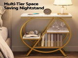 Artiss Side Table Marble Finish Coffee Table Nightstand Storage Shelf White&Gold FUR-S-COF16-CD-GDWH