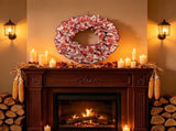 Fall Polyester Front Door Wreath, 45 x 9 cm with LED Lights, Maple Leaves and Berries, Reusable V1366-AZ2-W-16027