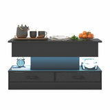 LED Lift Top Coffee Table in Black with 2-Tier Design and Drawers for Living Room V178-59307