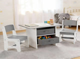 Keezi Kids Table and 2s Set Wooden Activity Table wit 2 Storage Drawers, Toddler Table and KTC-G-MS-GY