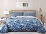 Blue Garden Coverlet Set with Quilted Floral Pattern and Pillowcases V745-MAC080601Q13U