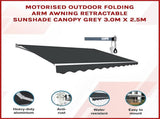 Motorised Outdoor Folding Arm Awning Retractable Sunshade Canopy Grey 3.0m x 2.5m V63-842831