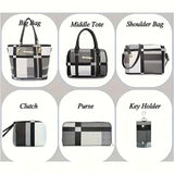 Women'S Bag Set Six Piece Bag Set Checkered Bag Large Capacity Bag Korean Style - Blue - Size V1347-127-40368-BLU-30-27-13