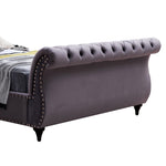 King Size Sleigh Bedframe Velvet Upholstery Grey Colour Tufted Headboard And Footboard Deep Quilting V43-BED-ELS-KGR