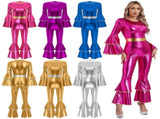 Bell Bottom Jumpsuit Royal Blue M Vintage 70s Disco Shiny Romper Cheerleading Uniform for Halloween V1188-YU108-04539-19