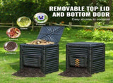 Garden Compost Bin 300 L, BPA Free Composter, Large Capacity Outdoor Composting Bin with Top Lid and V952-GDSDFXHSPP80WX06WV0