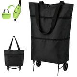 2 in 1 Foldable Shopping Bag, 23L Large Capacity Oxford Rolling Tote, Lightweight Reusable Grocery V1366-AZ2-W-10839