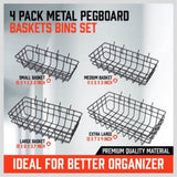 4Pc Pegboard Baskets Set Storage Bins Peg Board Organizer 4 Size Display Hangers V465-97789-AU-5