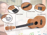 Alpha 26 Inch Solid Mahogany Tenor Ukulele Electric Acoustic EQ System Kit 18 Frets Natural UKULE-E-25-EQ-NAT
