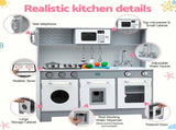 Keezi Wooden Play Kitchen Pretend Kitchen 82cm Kids Toy Food Set Grey PLAY-WOOD-MICROWAVE-GY