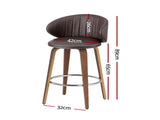 2x Artiss Bar Stools Dining Chairs Contoured Leather Wood Stool BA-TW-8186-BRX2