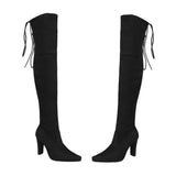 Women's Black Pointed Toe High Heel Boots, PU Suede, Stylish Autumn Winter Footwear, 1 Pair V1370-AZ4-14264