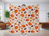 Halloween Throw Blanket Cozy Microfiber Blanket Soft Flannel Throw Festive Home Pumpkin Leaves V1107-114-52673-WHT7