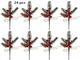 24 PCS Artificial Xmas Floral Picks Holiday Decor Red Artificial Berry Picks Stem For Gathering V1294-YM0901-240801FB04-1