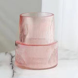 Pink Modern Two-Tier Ribbed Glass Vase - Elegant Cylindrical Flower Centrepiece for Home Decor V888-ELOSUNG32846