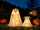 Halloweenations Outdoor, 25.6" Light Up Halloween Ghost with Dog, Cute Spooky Halloween Ghost V1369-AZ3-W-21688