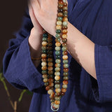 108 Bodhi Root Bracelet with Green Sandalwood Sachet, Textured by Time, Multi-Loop Zen Meditation V1232-PTSL001