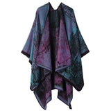 Elegant Faux Cashmere Knit Wrap, Delicate Realistic Landscape Pattern, Purple Cyan V1221-XM-LB2131-ZS57