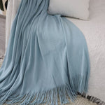 SOGA Sky Blue Acrylic Knitted Throw Blanket Solid Fringed Warm Cozy Woven Cover Couch Bed Sofa Home BLANKET914