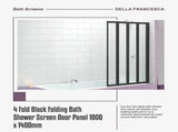 4 Fold Black Folding Bath Shower Screen Door Panel 1000 x 1400mm V63-830171