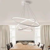 BAMDECOR A18801 Modern LED Chandelier, Dimmable Pendant Light with Remote Control Rings Round V255-BAM-188013-SILVER